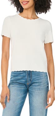 CeCe Scallop Rib Short Sleeve Knit Top