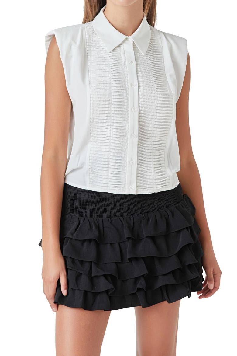 Pintuck Sleeveless Button-Up Shirt, Alternate, color, WHITE