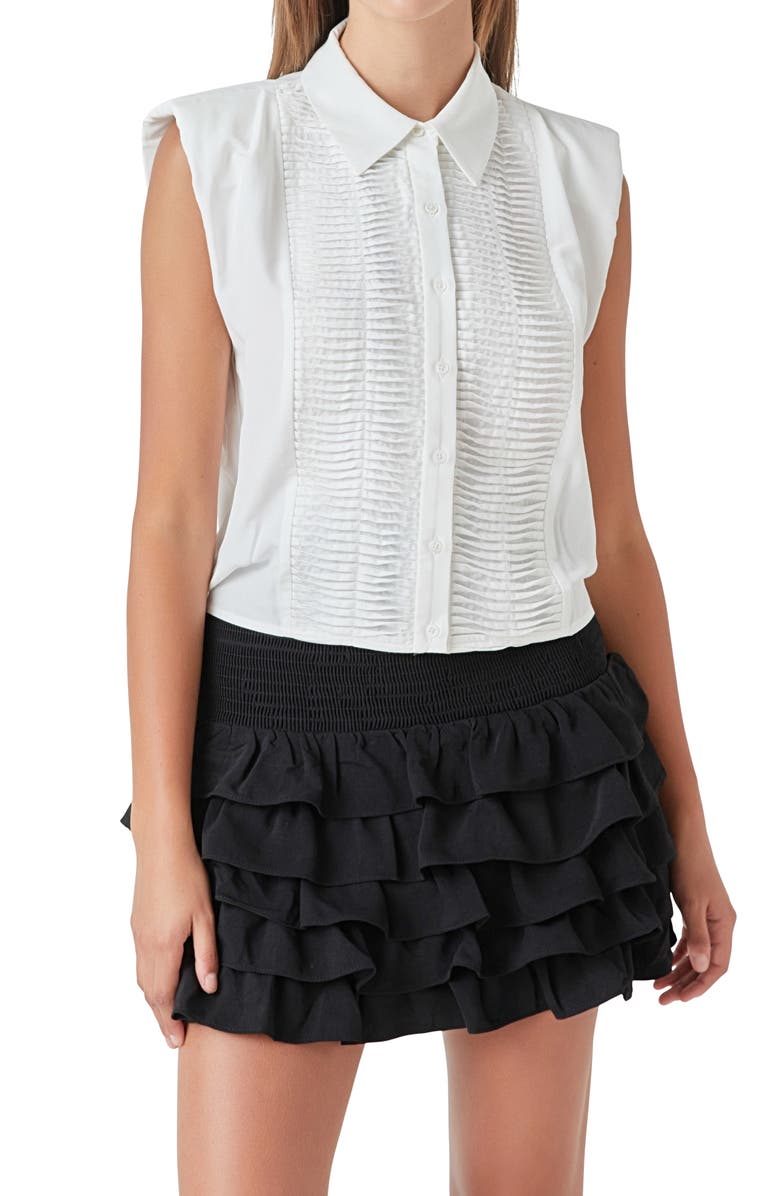 Endless Rose Pintuck Sleeveless Button-Up Shirt, Alternate, color, White