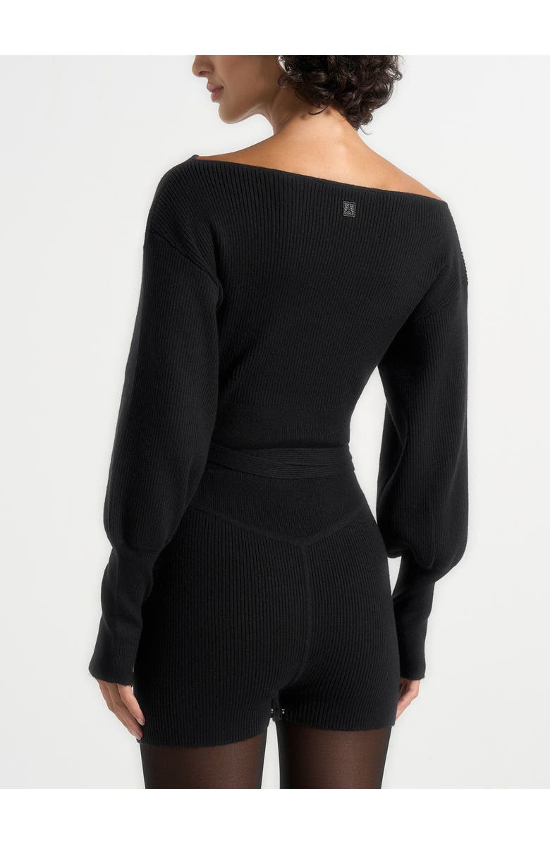 Manière De Voir Raya Off Shoulder Knitted Playsuit With Belt, Alternate, color, Black