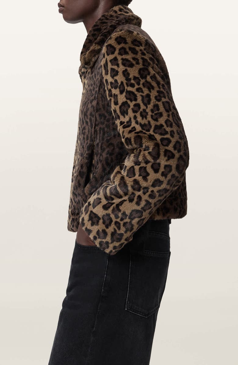 AllSaints Saye Faux Fur Jacket, Alternate, color, Leopard Brown