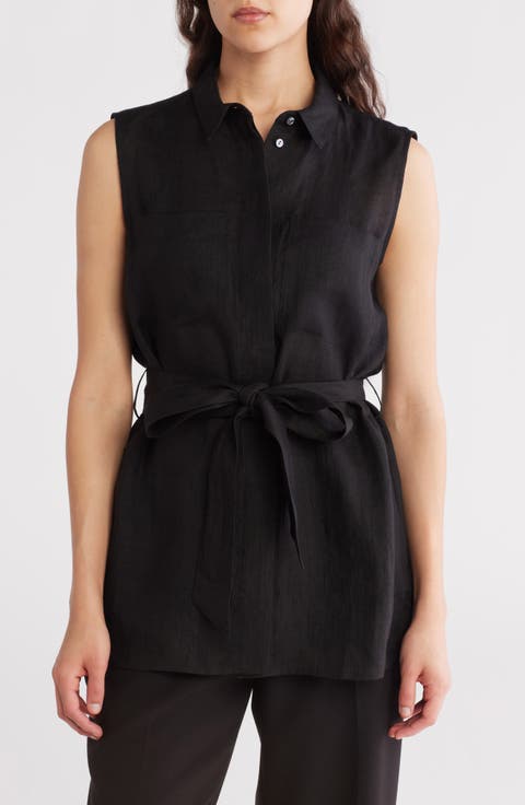 Sleeveless Tie Belt Drape Top