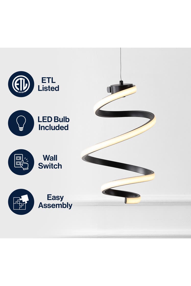 Whirl 11" 1-Light Modern Minimalist Metal Helix Swirl Abstract Integrated LED Pendant, Black, Alternate, color, Black