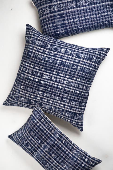 Vintage Ikat Corte Plaid Handwoven Cotton Throw Pillow