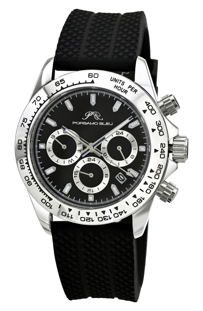 PORSAMO BLEU Preston Silicone Strap Multifunction Watch, 41mm, Main, color, Black