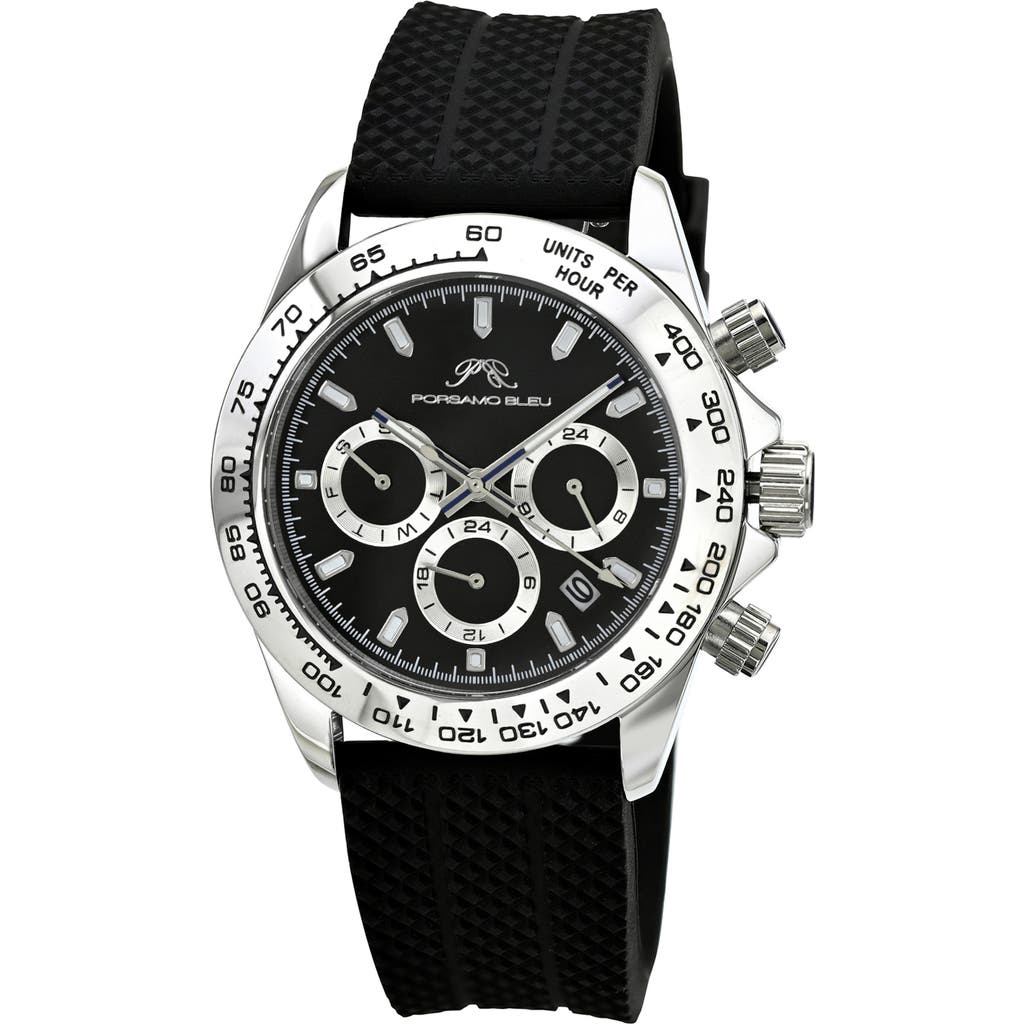 Porsamo Bleu Preston Silicone Strap Multifunction Watch, 41mm In Black