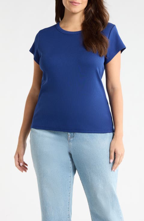 Rib Crewneck Organic Cotton T-Shirt (Plus)