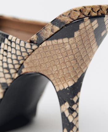 Snakeskin Print Heeled Mule