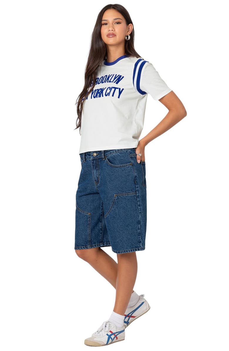 EDIKTED New Yorker Stretch Jersey Graphic T-Shirt, Alternate, color, White