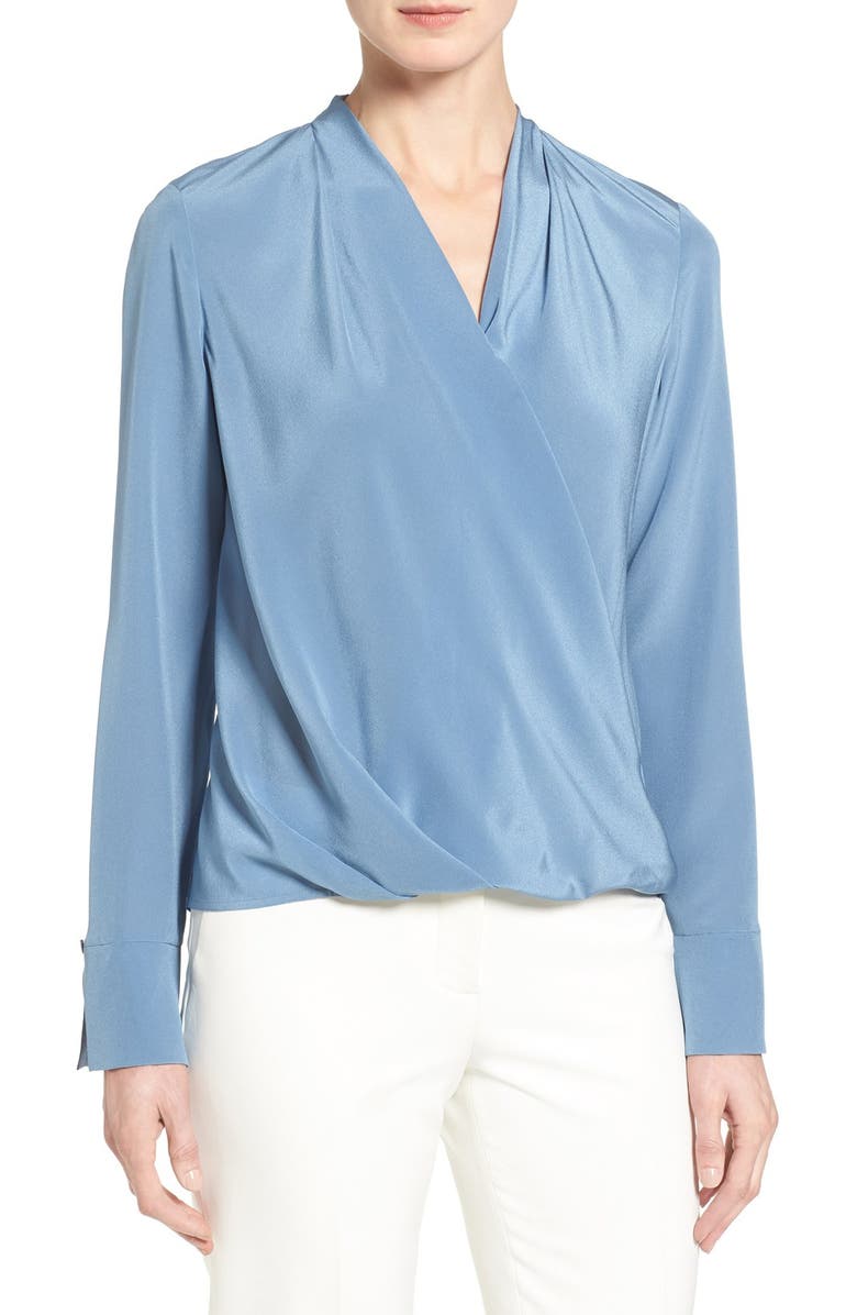 Emerson Rose Faux Wrap High/Low Silk Blouse, Main, color, 