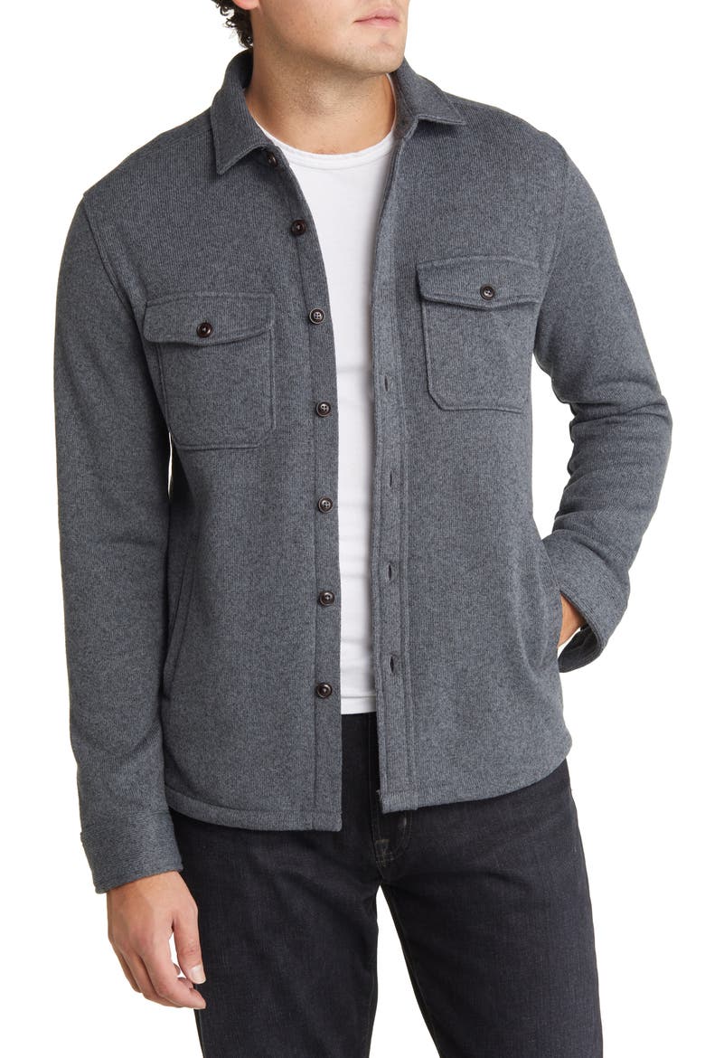 Sweater Fleece Button-Up Shirt Jacket, Main, color, IRON