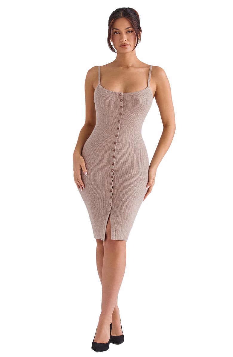 HOUSE OF CB Teva Button-Up Sweater Dress, Alternate, color, Camel