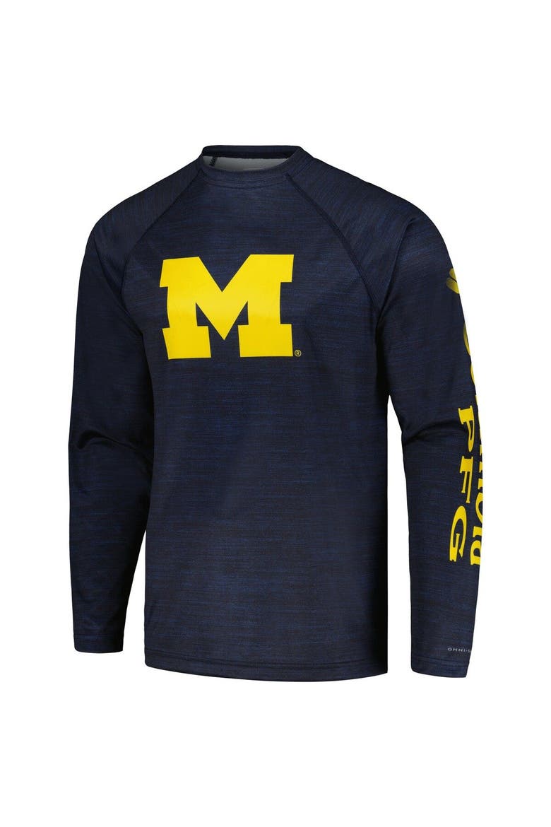 Men's Columbia  Navy Michigan Wolverines PFG Terminal Tackle Omni-Shade Raglan Long Sleeve T-Shirt, Alternate, color, Navy