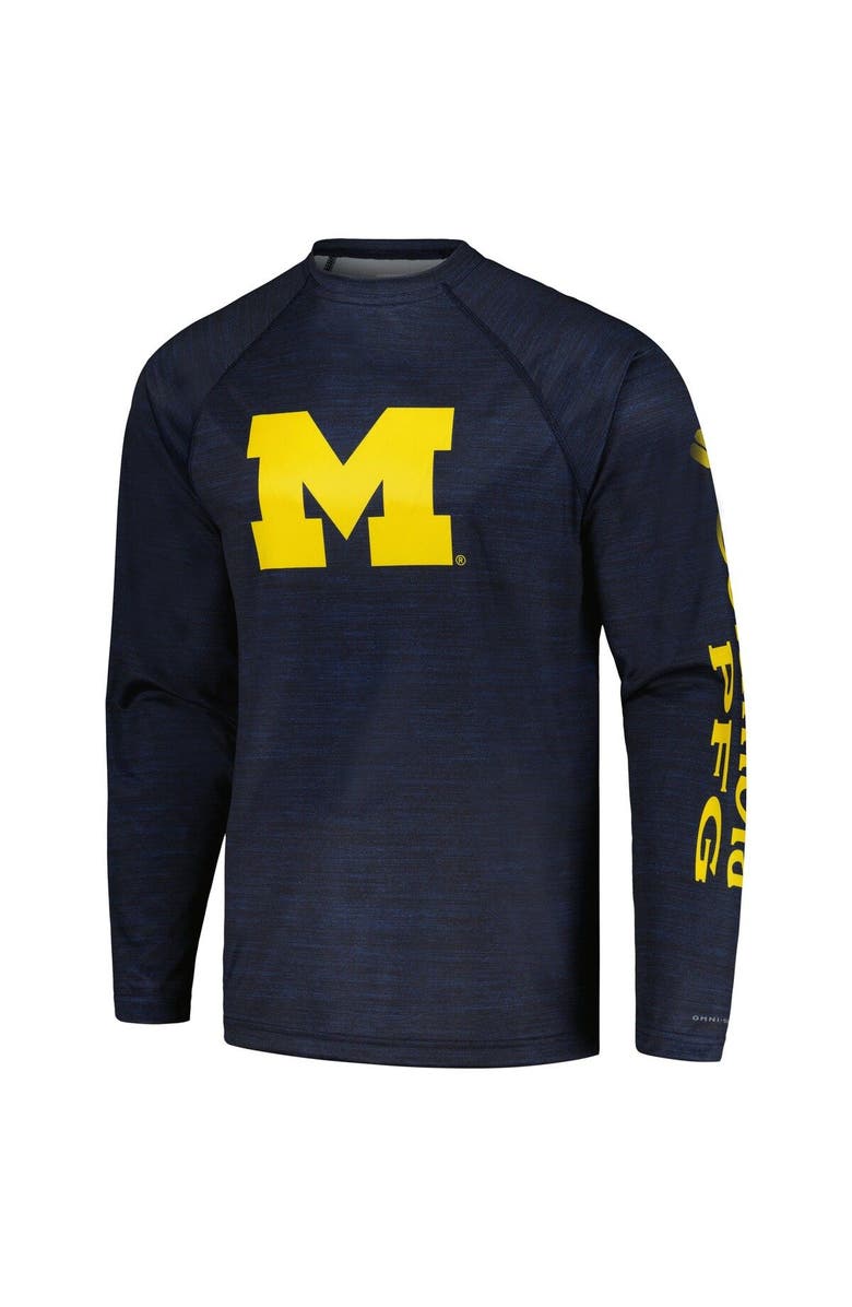 Columbia Men's Columbia  Navy Michigan Wolverines PFG Terminal Tackle Omni-Shade Raglan Long Sleeve T-Shirt, Alternate, color, Navy