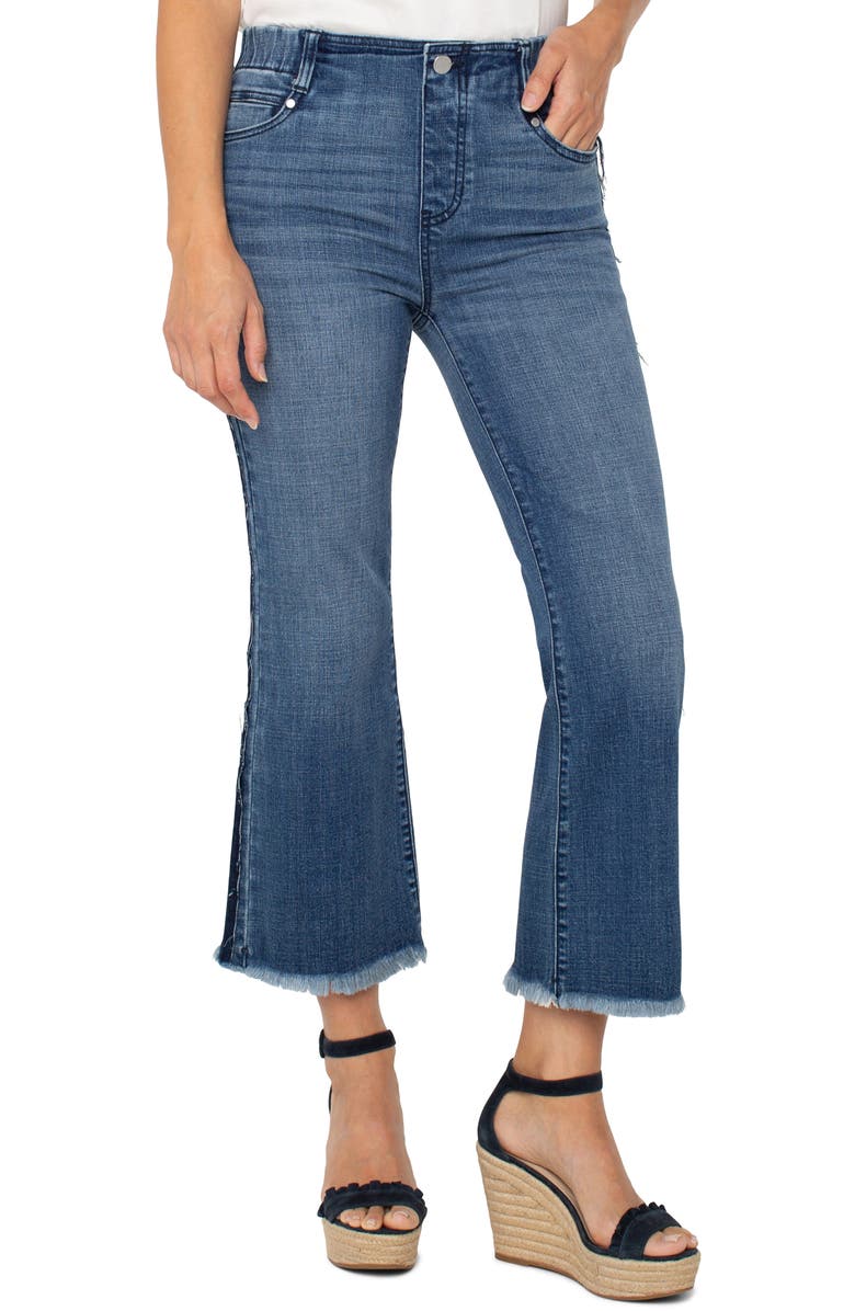 Liverpool Los Angeles Gia Glider Frayed Side Stripe Pull-On Crop Flare Jeans, Main, color,