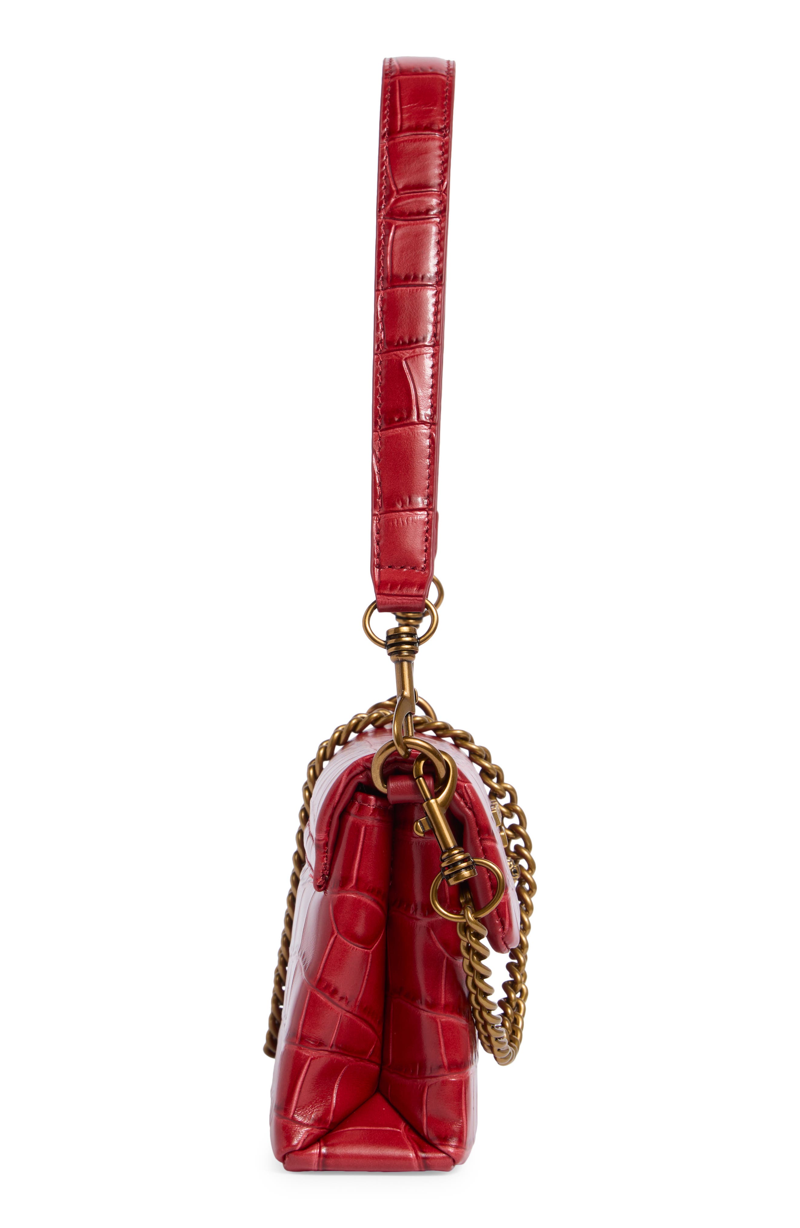 Mini Brompton Croc Embossed Leather Crossbody Bag, Alternate, color, RED