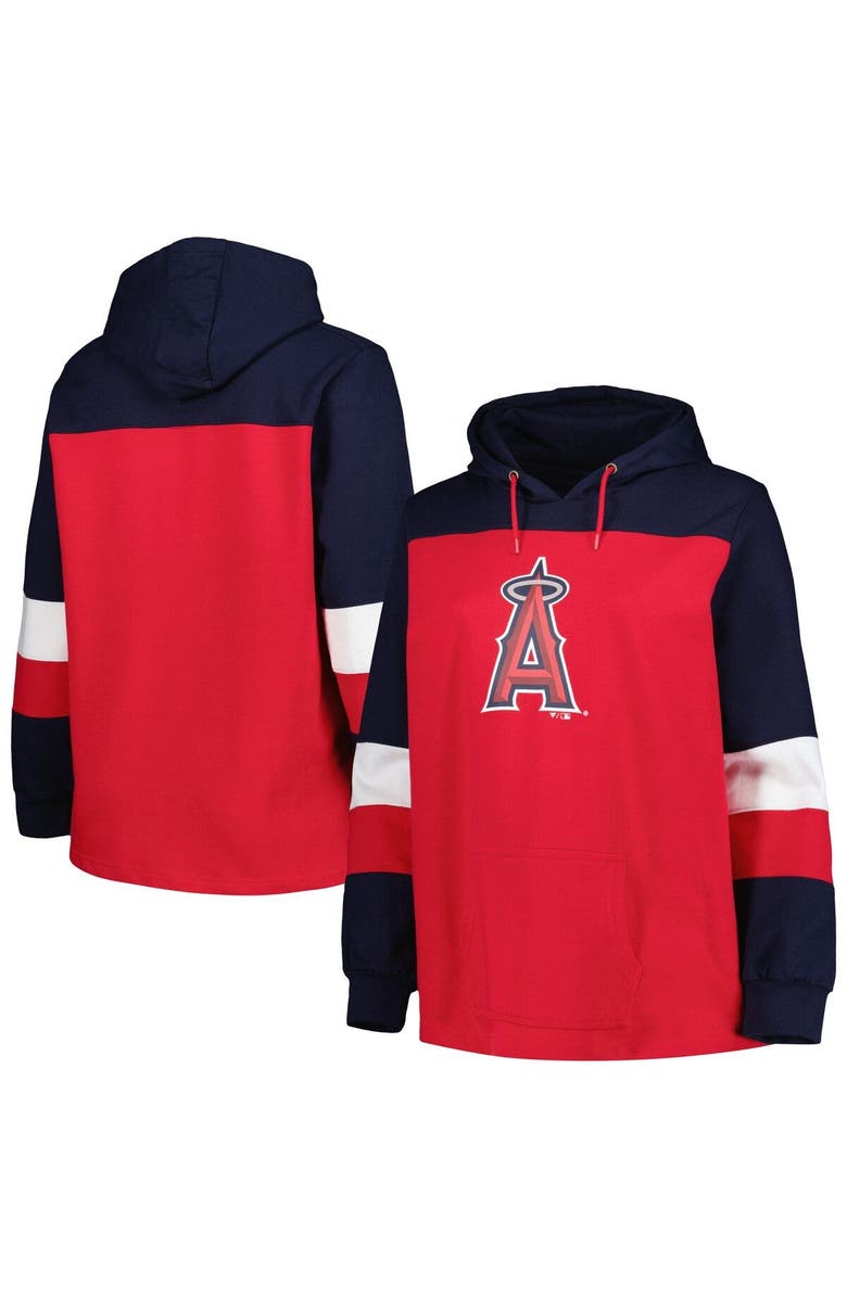 PROFILE Women's Red Los Angeles Angels Plus Size Colorblock Pullover Hoodie, Main, color, Red
