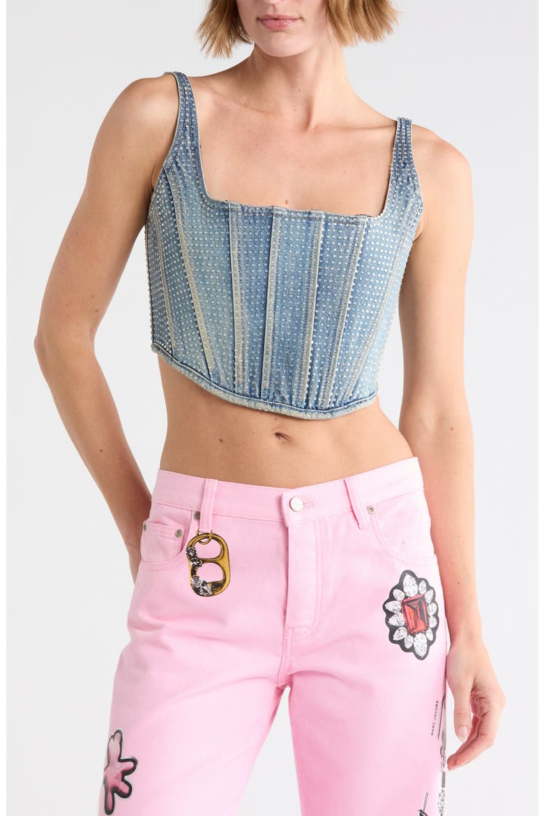 Crystal Denim Corset Top, Main, color, LIGHT BLUE CRYSTAL