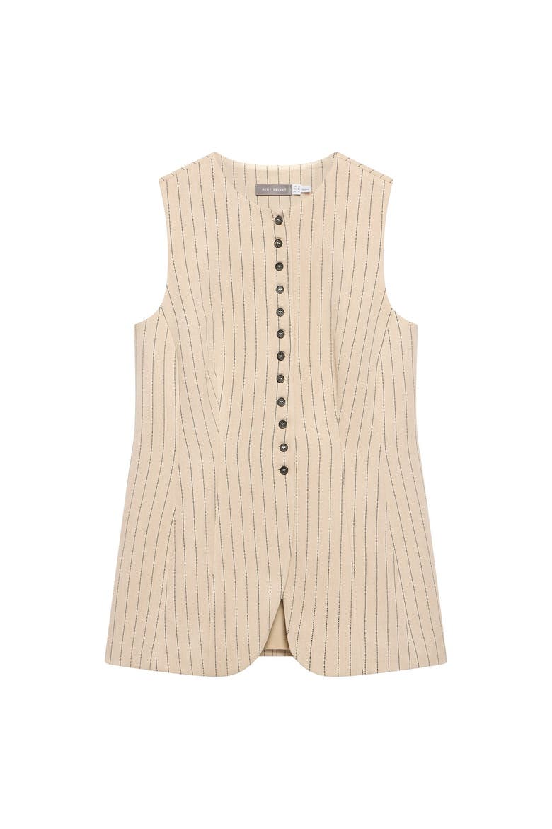 Pinstripe Longline Waistcoat, Alternate, color, Camel
