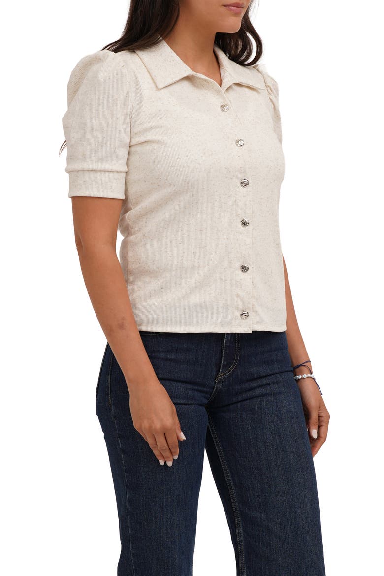 Puff Sleeve Button Front Shirt, Alternate, color, LINEN