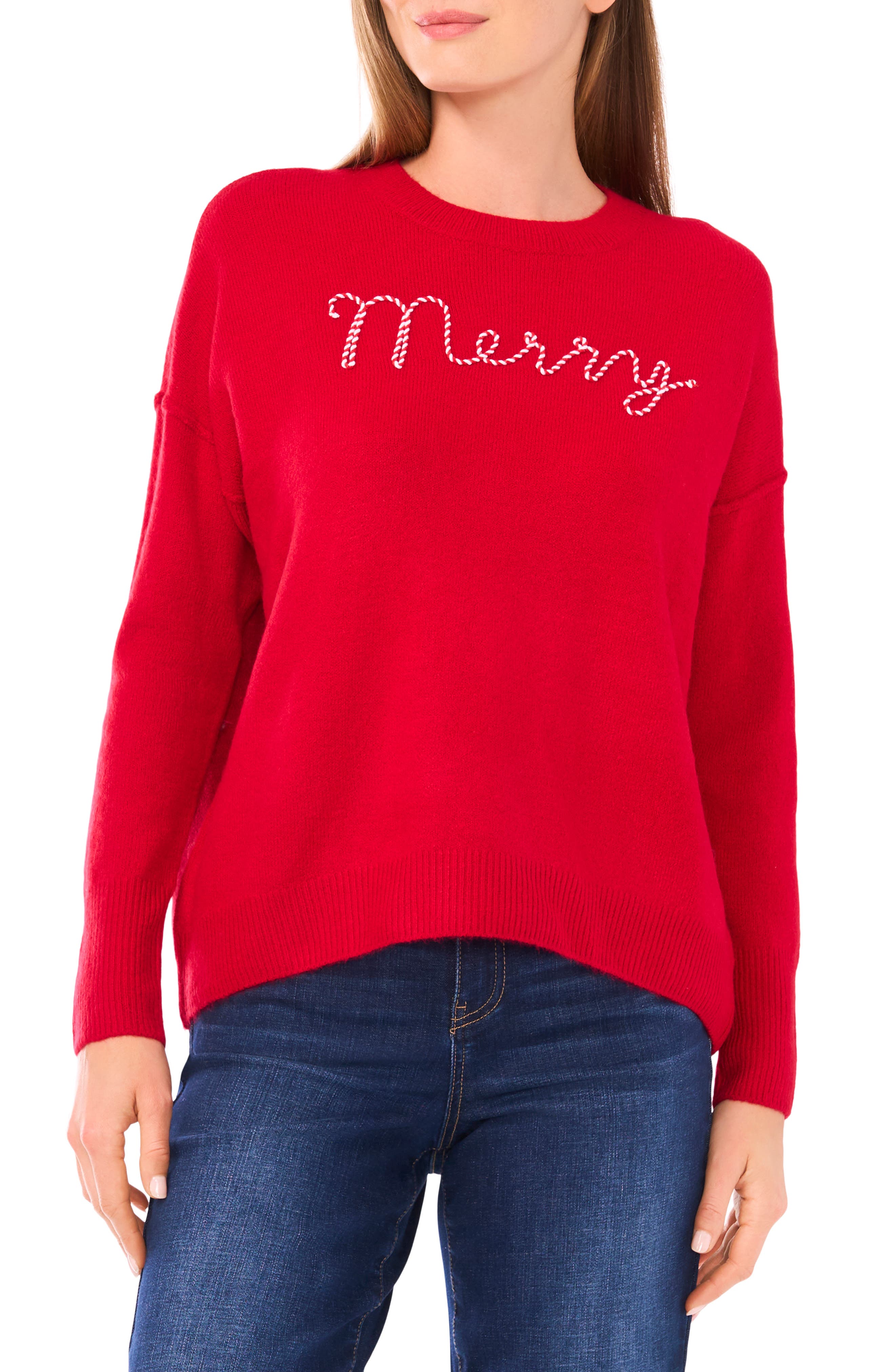CeCe Holiday Candy Cane Stitch Sweater