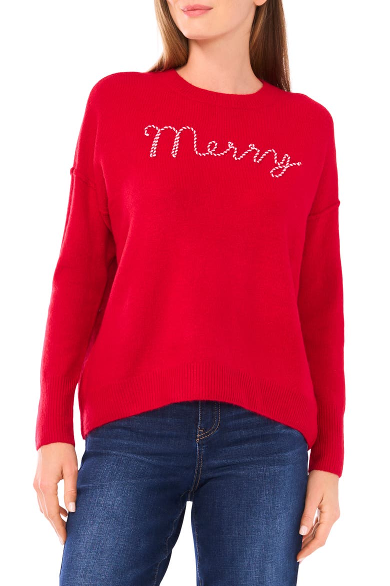 Holiday Candy Cane Stitch Sweater, Main, color, GLAMOUR RED