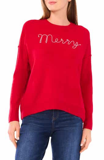 CeCe Holiday Candy Cane Stitch Sweater