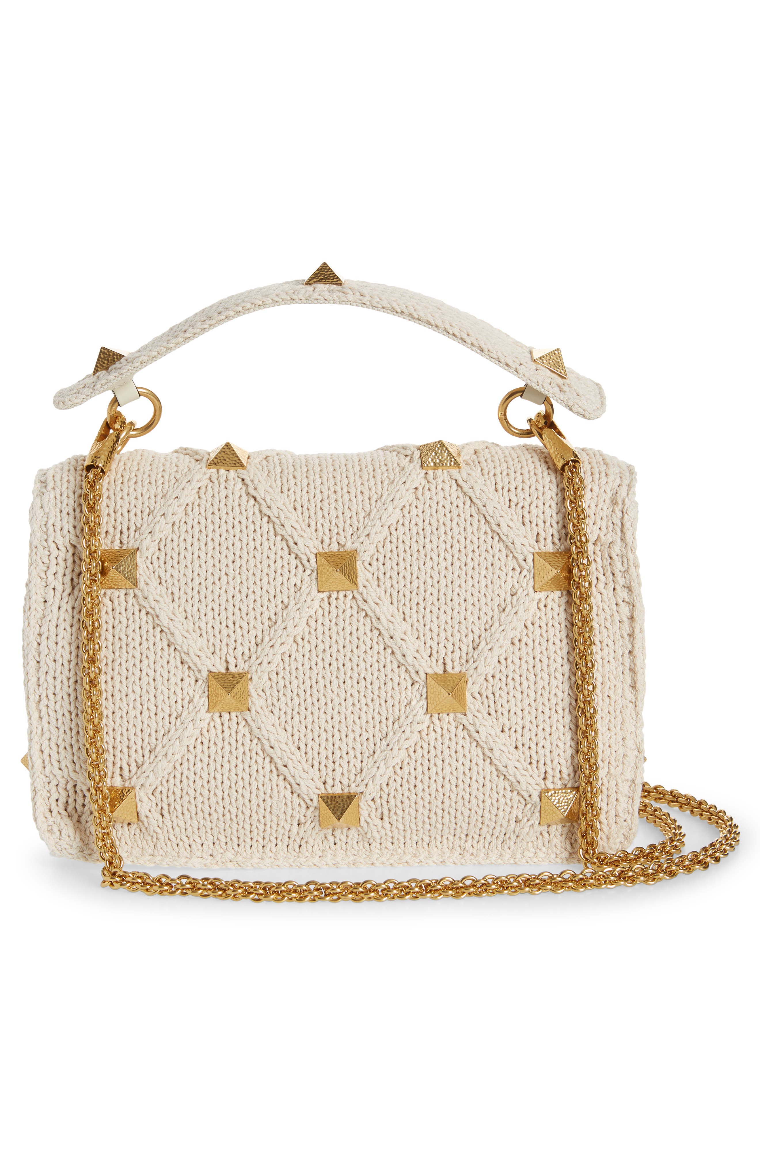 Roman Stud Tricot Shoulder Bag, Alternate, color, ECRU
