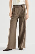 Brunello Cucinelli Stretch Cotton Moleskin Loose Tailored Trousers With Monili