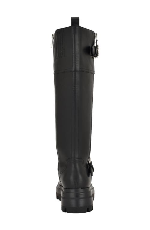 Guess Womens Lynnie Tall Buckle Moto Lug Boots Regular Wide Calf In Black
