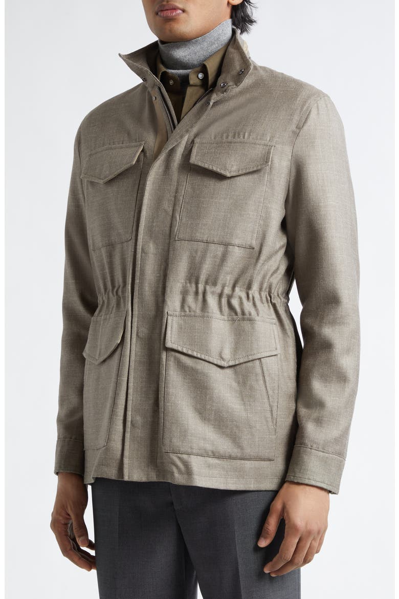 Water Resistant Virgin Wool, Silk & Linen Field Jacket, Alternate, color, TAUPE