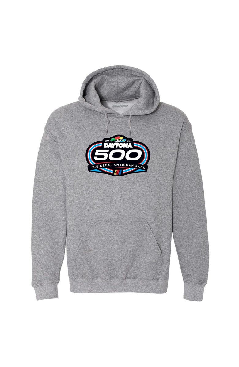 CHECKERED FLAG Men's Checkered Flag Gray 2023 Daytona 500 Logo Pullover Hoodie, Alternate, color,