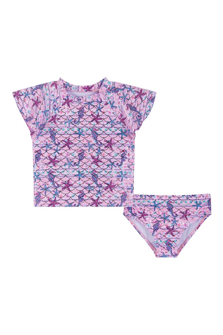 Kids' Short Sleeve Two-Piece Rashguard Swimsuit, Main, color, PURPLE SEAHORSE