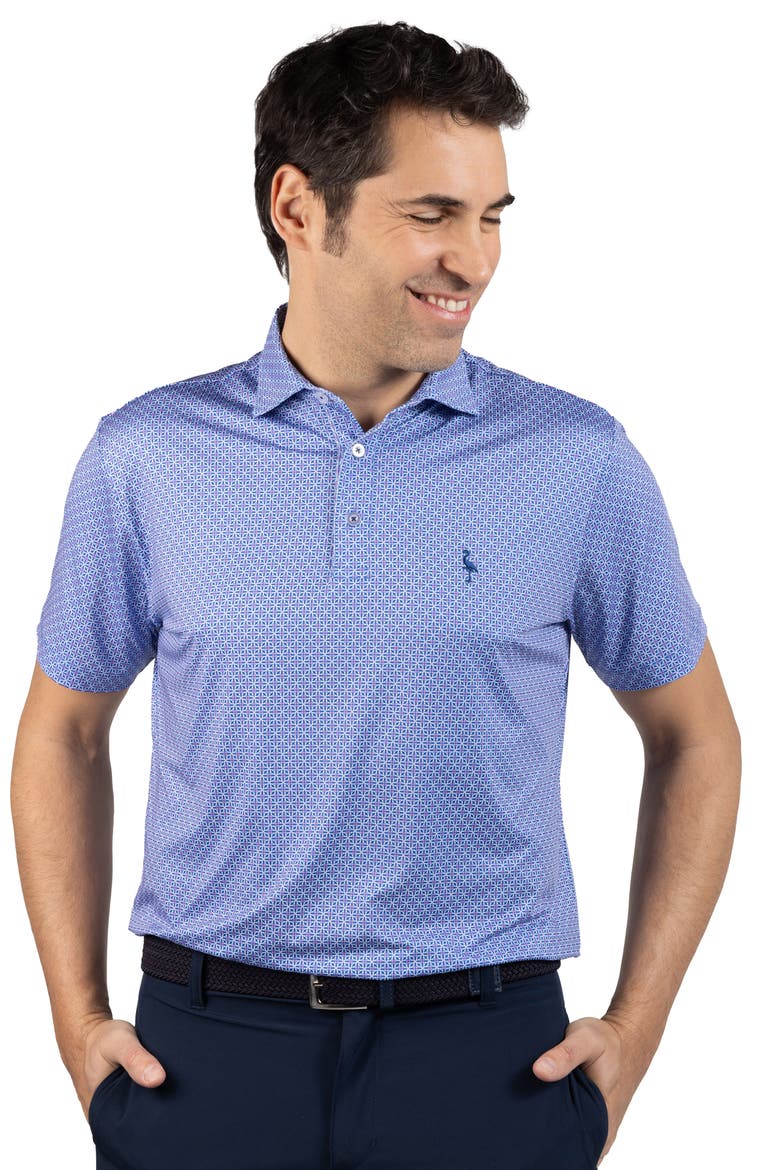 Geo Floral Performance Polo, Alternate, color, BLUE