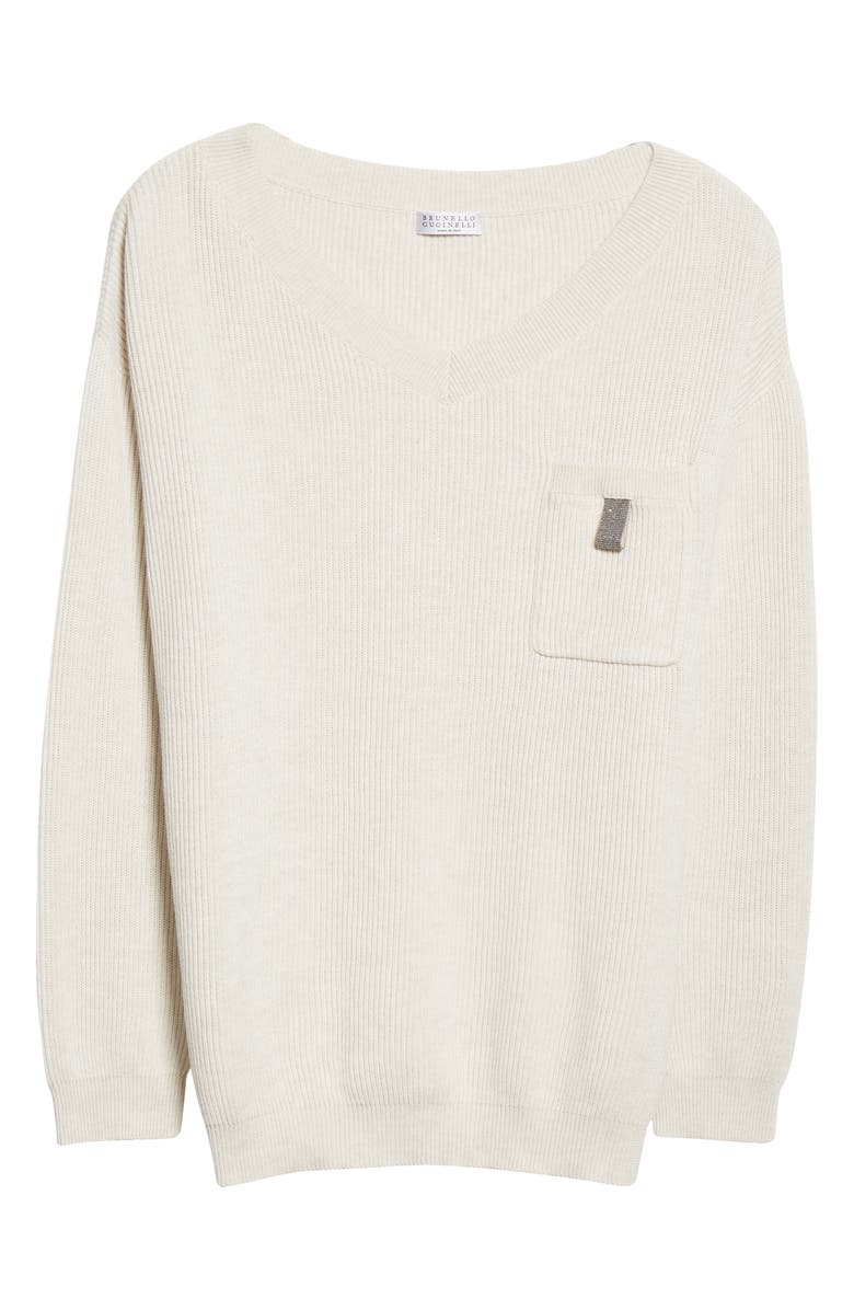 Brunello Cucinelli Pocket V-Neck Rib Sweater, Alternate, color,