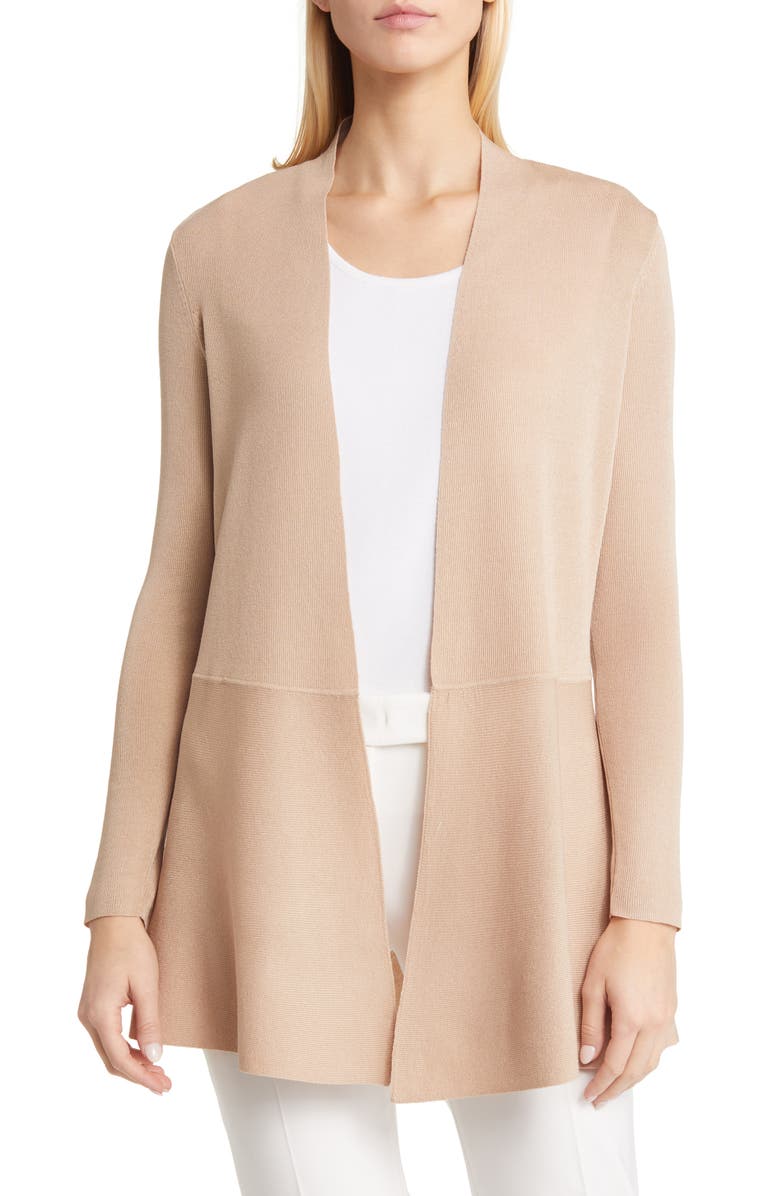 Anne Klein Peplum Long Cardigan, Main, color, Latte
