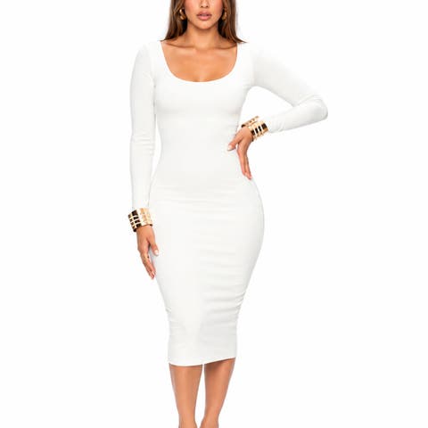 X Yahaira Contour Midi Bodycon Dress with Long Sleeves