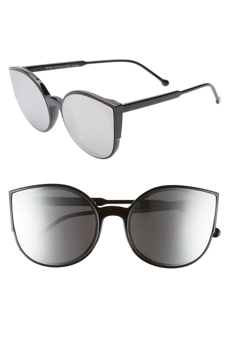 Cat Eye Sunglasses, Main, color, BLACK/ SILVER