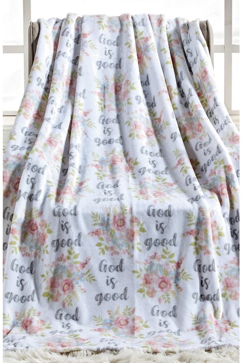 God is Good Floral Plush Throw Blanket, Alternate, color, WHITE MULTI