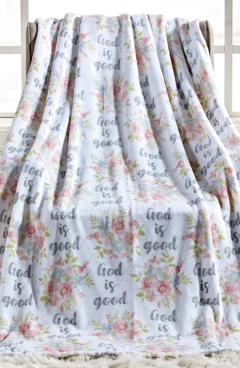 Luxury Home God is Good Floral Plush Throw Blanket, Alternate, color, White Multi