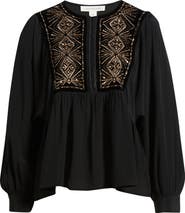 Treasure
Bond Metallic Embroidered Split Neck Top