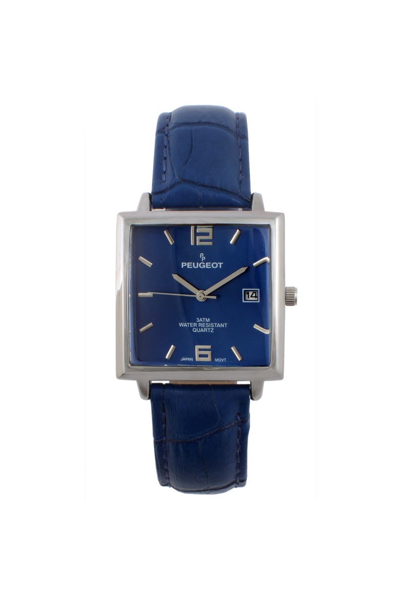 Modern Square Calendar Leather Watch - 35MM, Main, color, Blue
