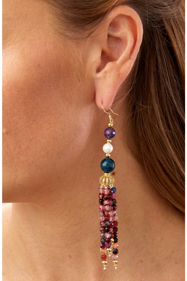 Gemstone Tassel Drop Earrings, Alternate, color, MULTI GOLD