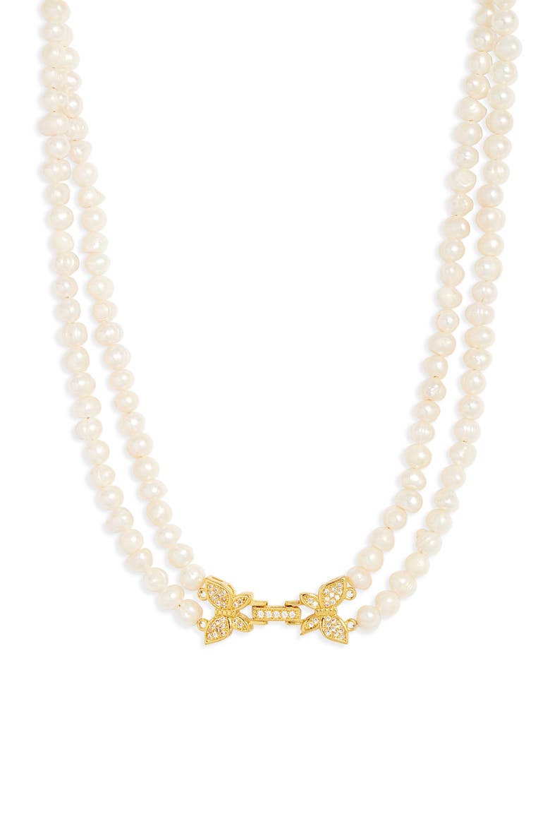 Butterfly Clasp Freshwater Pearl Necklace, Main, color, PEARL/ GOLD