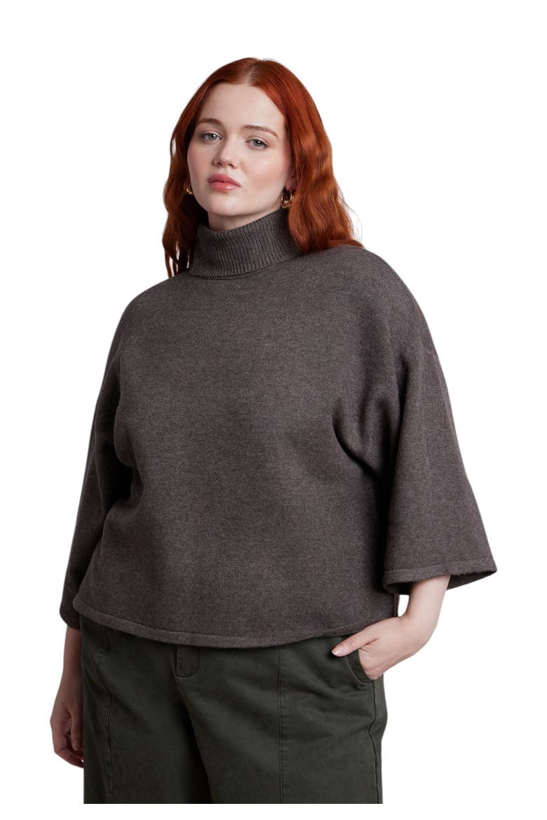 Boxy Three Quarter Sleeve Turtleneck, Alternate, color, SHAVED CHOCOLATE