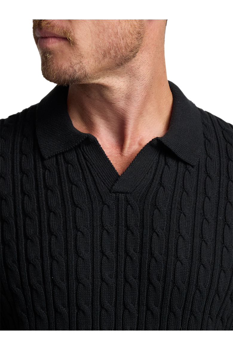 Cotton Cable V-neck Polo, Alternate, color, Black