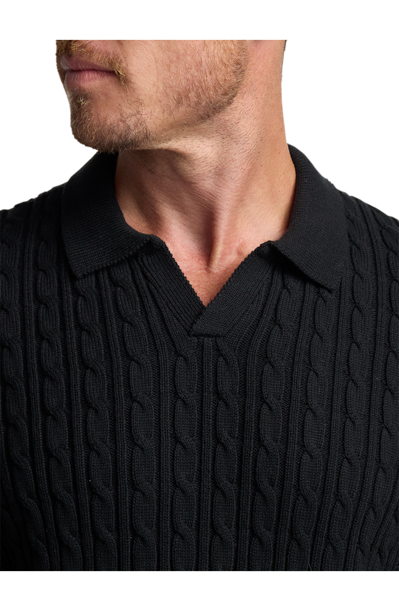 Paul Fredrick Cotton Cable V-neck Polo, Alternate, color, Black