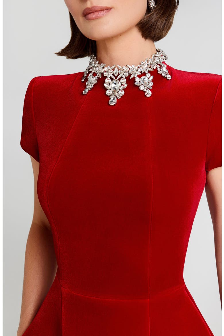Simone Embellished Velvet Minidress, Alternate, color, RED