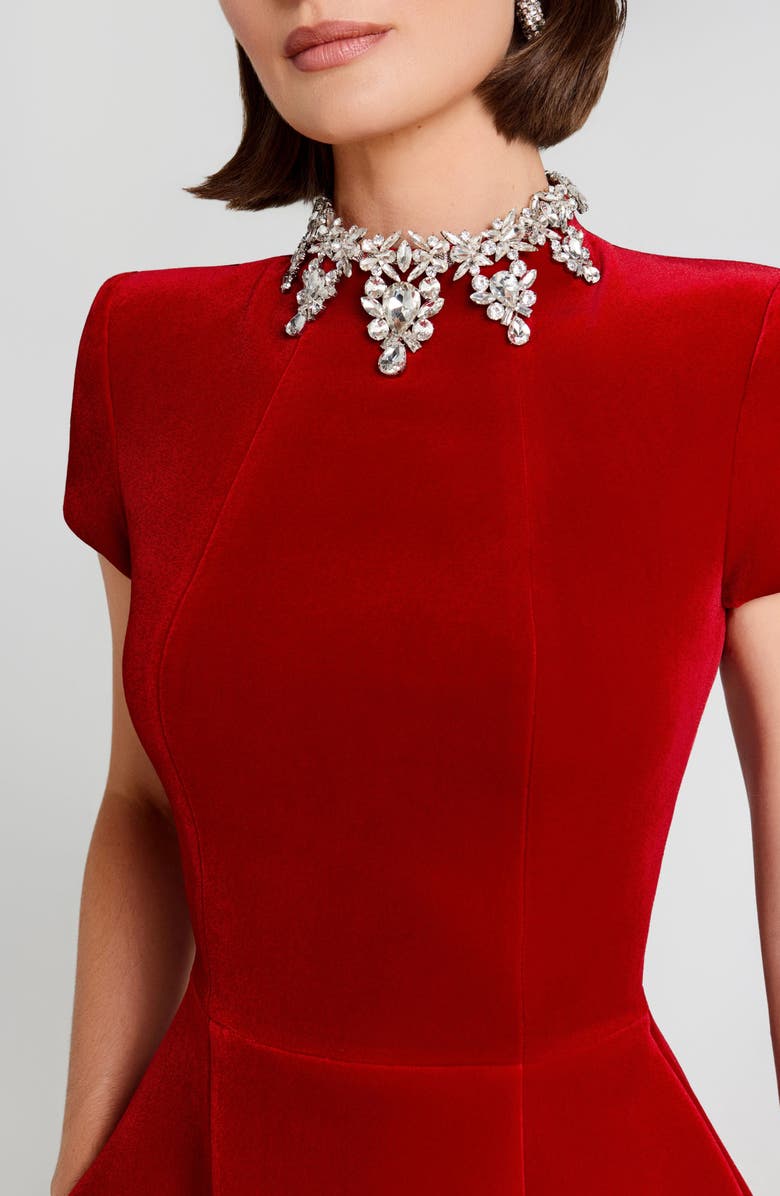 NADINE MERABI Simone Embellished Velvet Minidress, Alternate, color, Red