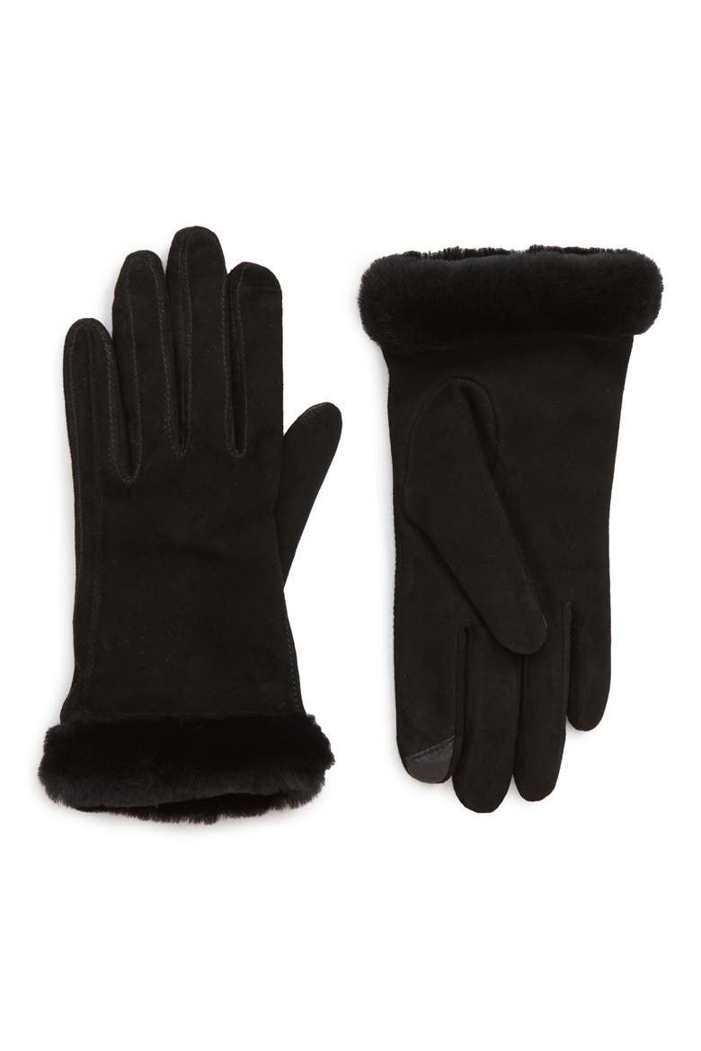 UGG® Classic Touchscreen Compatible Gloves with Genuine Shearling Trim, Main, color, BLACK